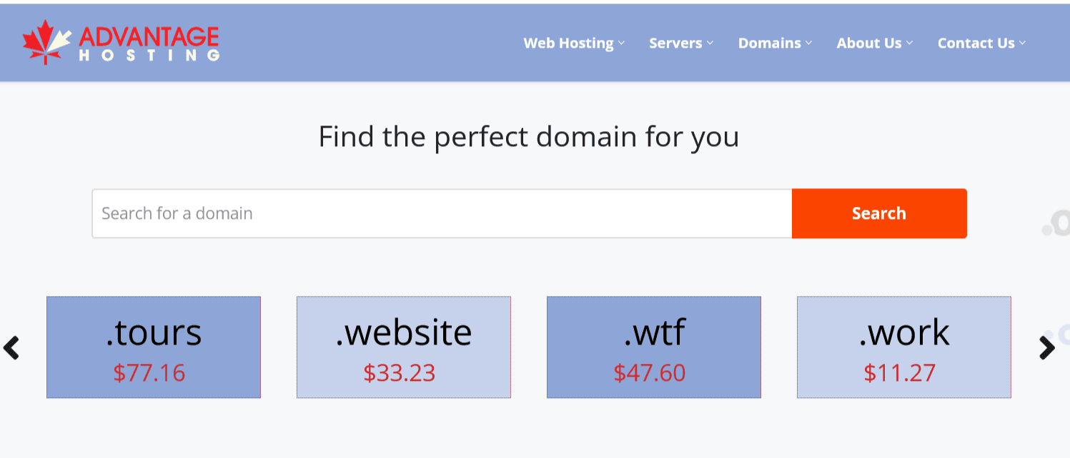 Search for your domain on Advantage Hosting